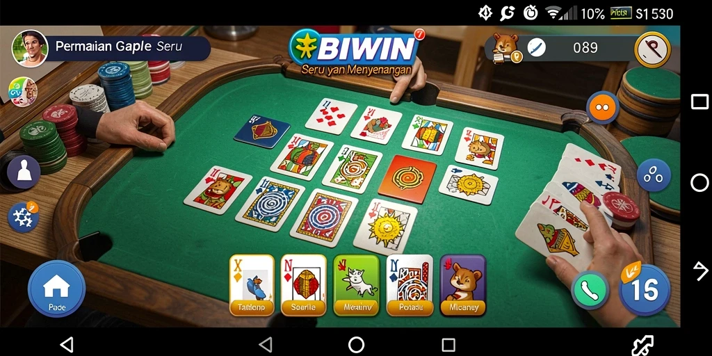 Gameplay seru Gaple di aplikasi BIWIN yang menarik dan interaktif.