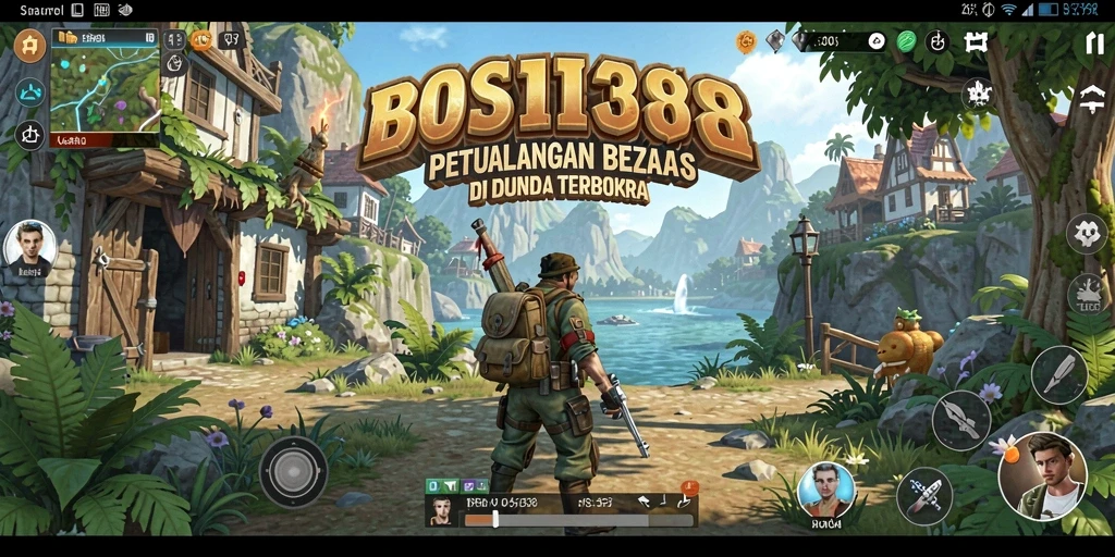 Screenshot menampilkan karakter menjelajahi hutan lebat dalam BOS138.