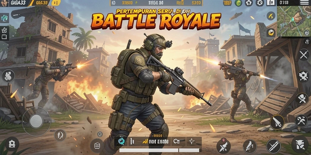 Tangkapan layar GIGA33 menampilkan aksi epik dalam pertempuran Battle Royale.