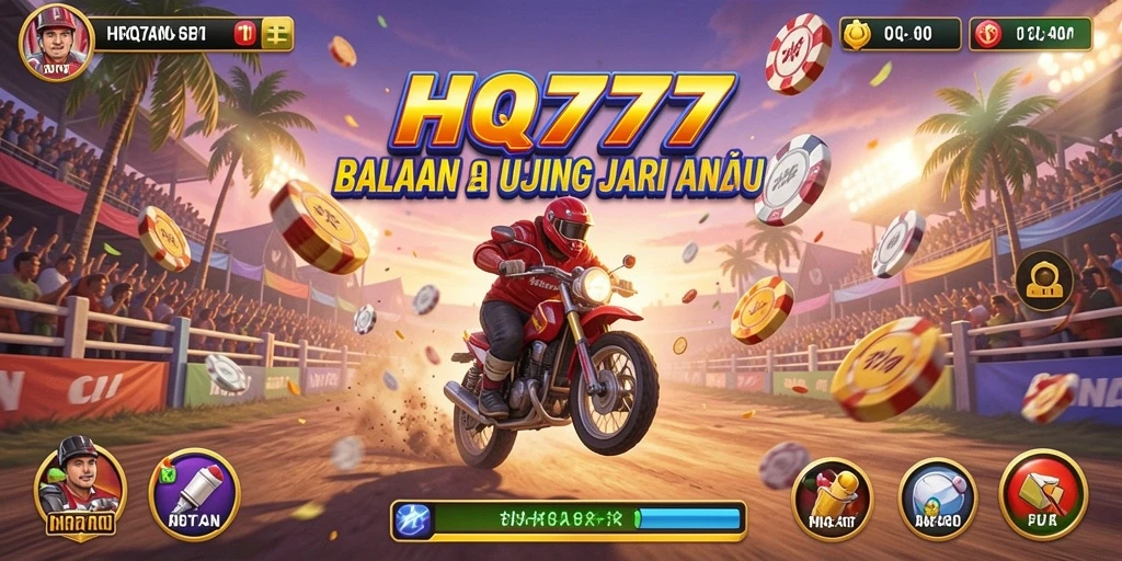 Screenshot utama HQ777 menampilkan balapan menegangkan dengan mobil cepat.