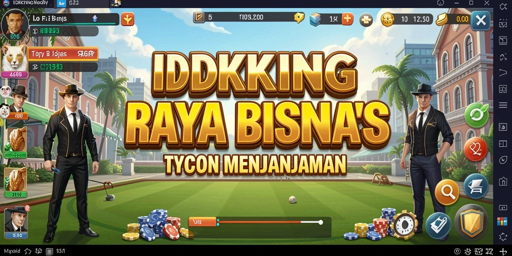 Tampilan gameplay <strong>IDRKING</strong> dengan beragam usaha yang dapat dibangun.