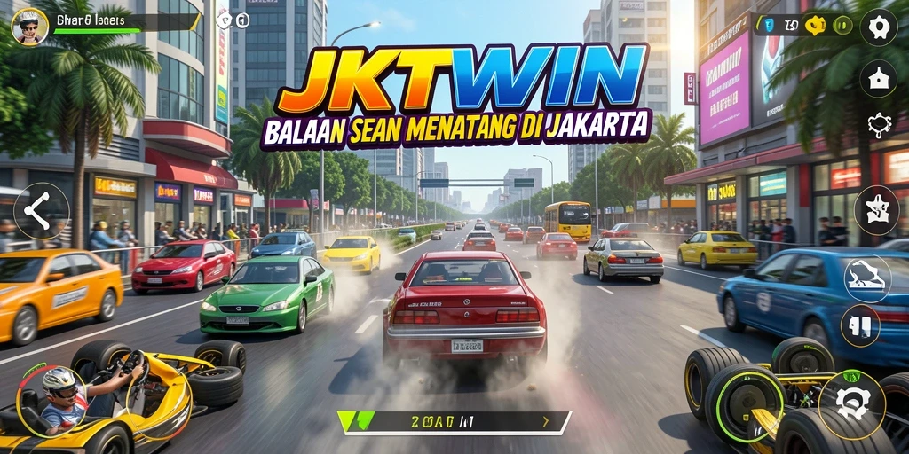 Gameplay seru JKTWIN dengan balapan mendebarkan di Jakarta.
