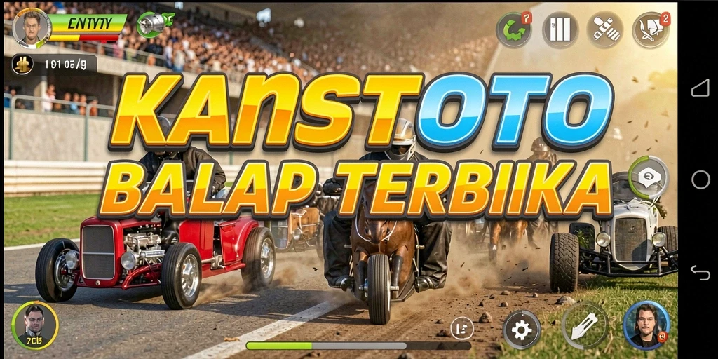 Screenshot gameplay KASTOTO menampilkan balapan yang mendebarkan di lintasan yang menantang.