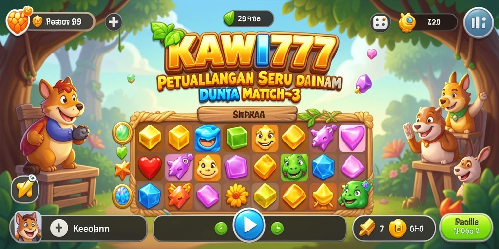 Screenshot gameplay KAWI777 yang menunjukkan aksi Match-3 seru.