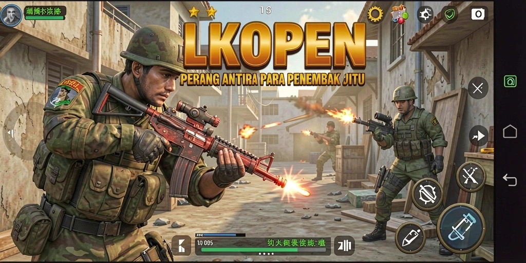 Gameplay intense di LKOPEN dengan aksi tembak-menembak yang mendebarkan.