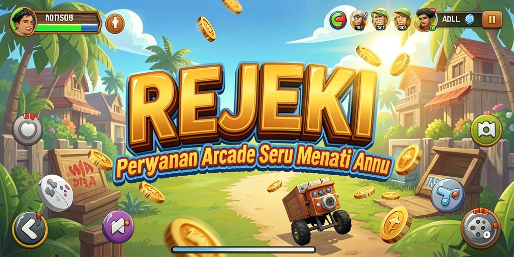 Screenshot utama menunjukkan gameplay seru dari REJEKI.