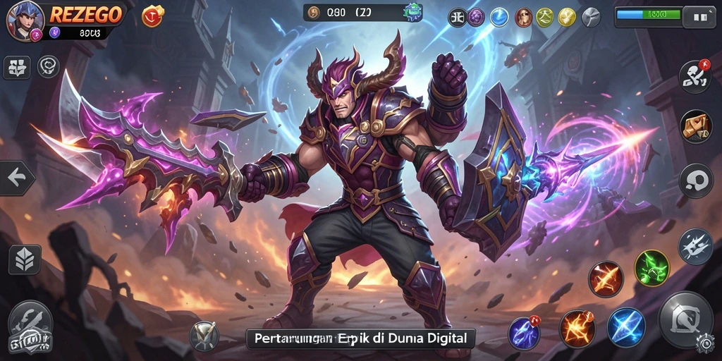 Gameplay pertarungan epik dalam REZEGO dengan karakter unik dan grafis menakjubkan.