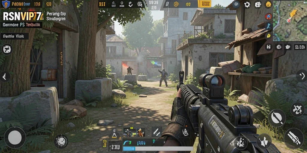 Screenshot RSNVIP7 menampilkan aksi pertempuran yang intens dalam mode FPS.