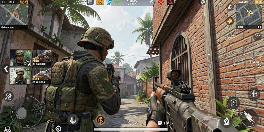 Tangkapan layar dari gameplay V07 yang penuh aksi dalam genre FPS.